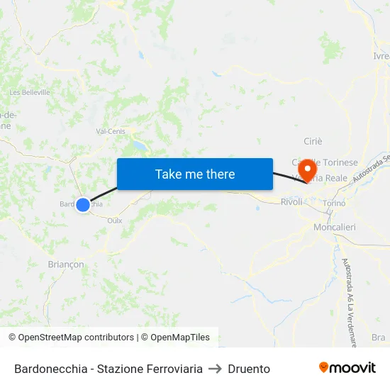 Bardonecchia - Stazione Ferroviaria to Druento map