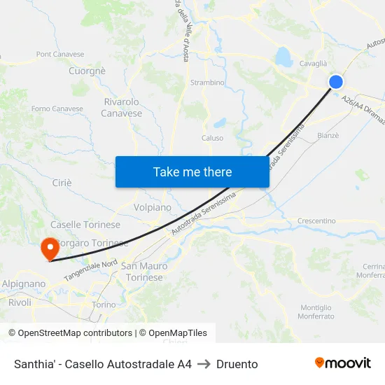 Santhia' - Casello Autostradale A4 to Druento map