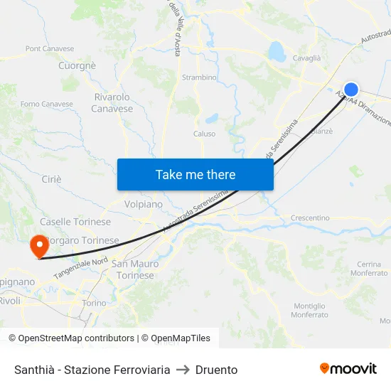 Santhià - Stazione Ferroviaria to Druento map