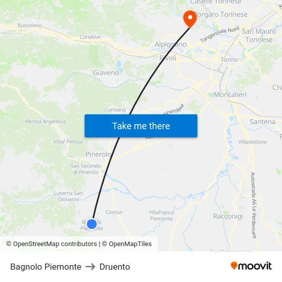 Bagnolo Piemonte to Druento map