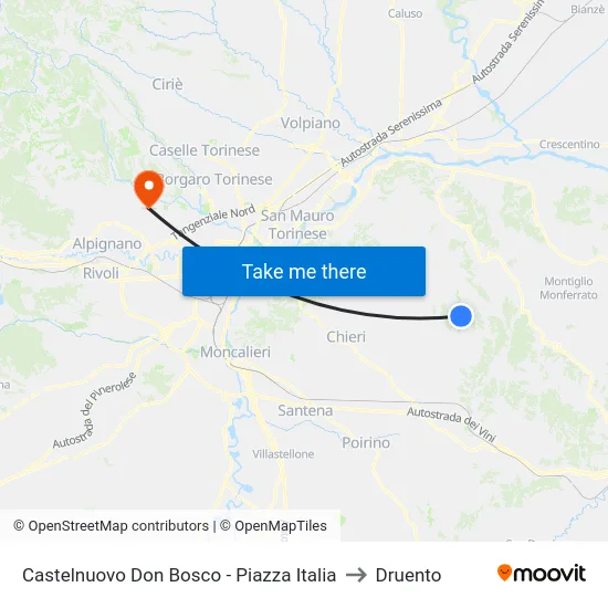 Castelnuovo Don Bosco - Piazza Italia to Druento map