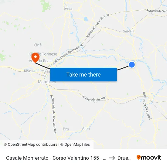 Casale Monferrato - Corso Valentino 155 - Coop to Druento map