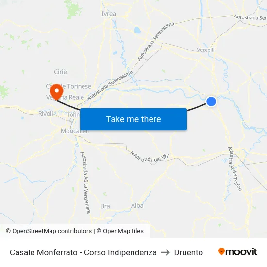 Casale Monferrato - Corso Indipendenza to Druento map