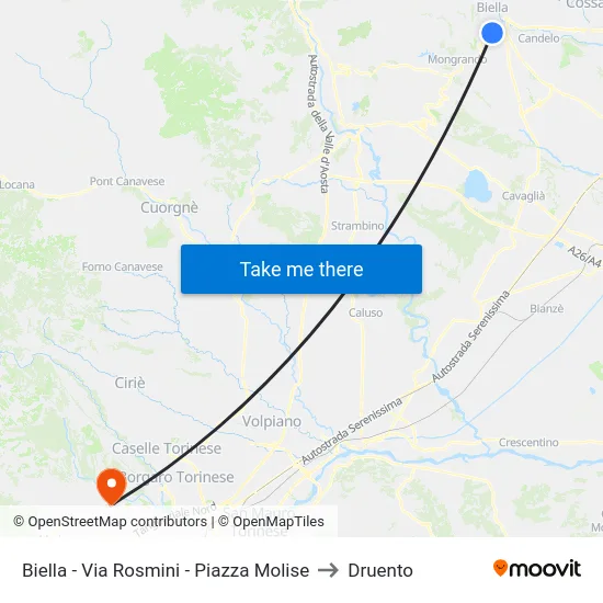 Biella - Via Rosmini - Piazza Molise to Druento map