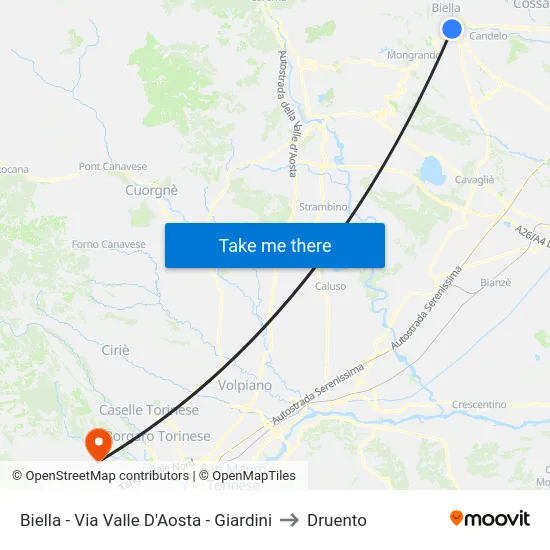 Biella - Via Valle D'Aosta - Giardini to Druento map