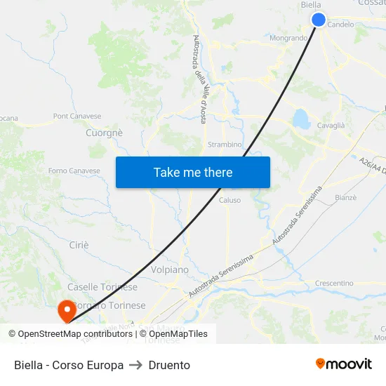 Biella - Corso Europa to Druento map