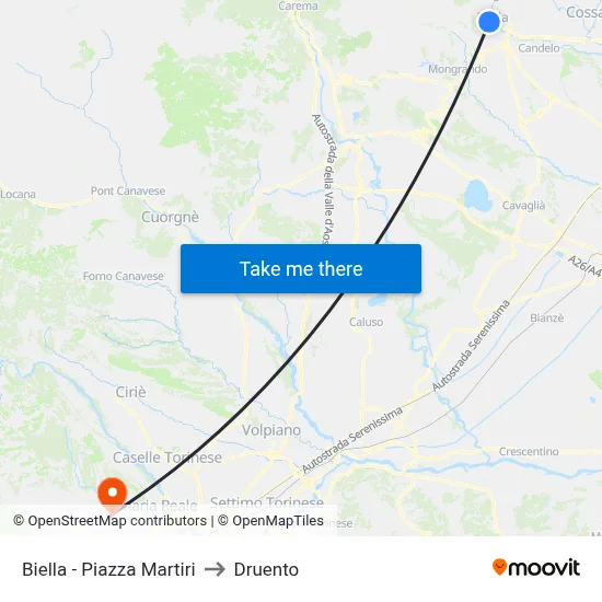 Biella - Piazza Martiri to Druento map