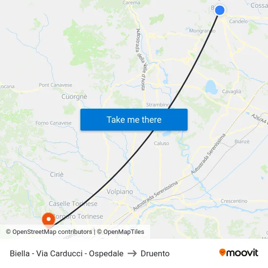 Biella - Via Carducci - Ospedale to Druento map