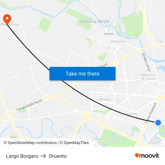 Largo Borgaro to Druento map
