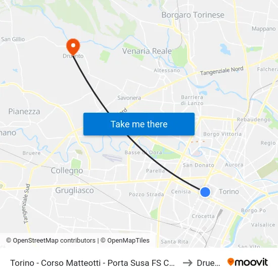 Torino - Corso Matteotti - Porta Susa FS Capolinea to Druento map