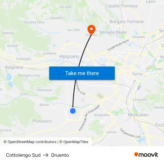 Cottolengo South to Druento map