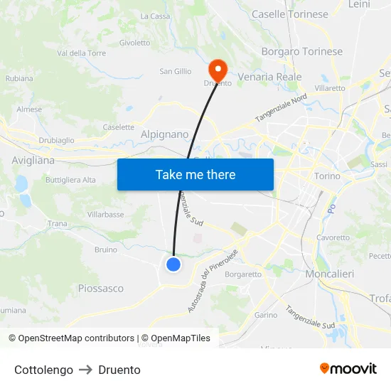 Cottolengo to Druento map