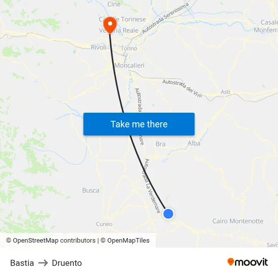 Bastia to Druento map