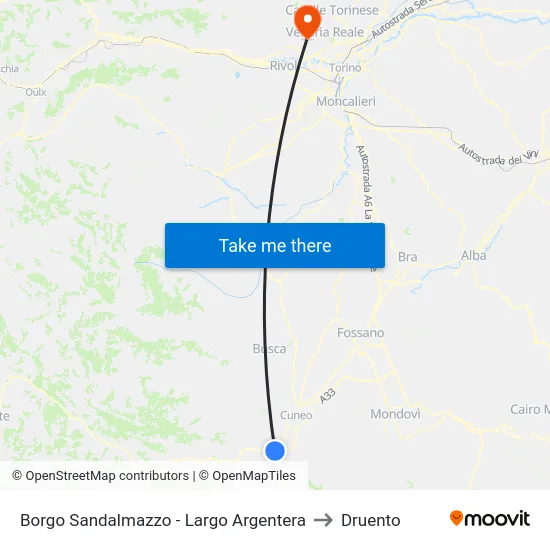 Borgo Sandalmazzo - Largo Argentera to Druento map