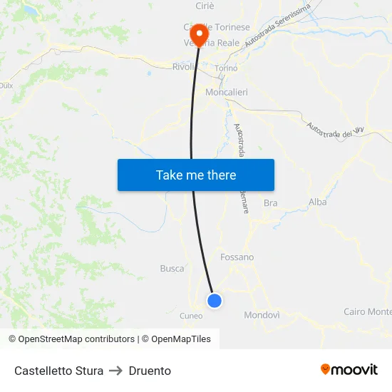 Castelletto Stura to Druento map