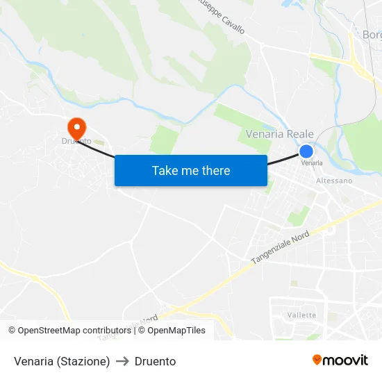 Venaria (Stazione) to Druento map
