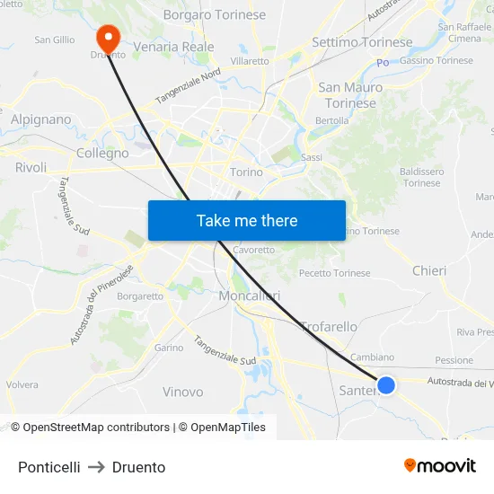 Ponticelli to Druento map