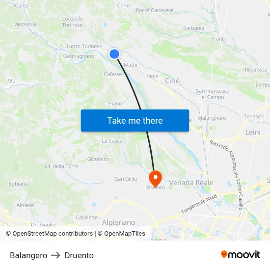 Balangero to Druento map