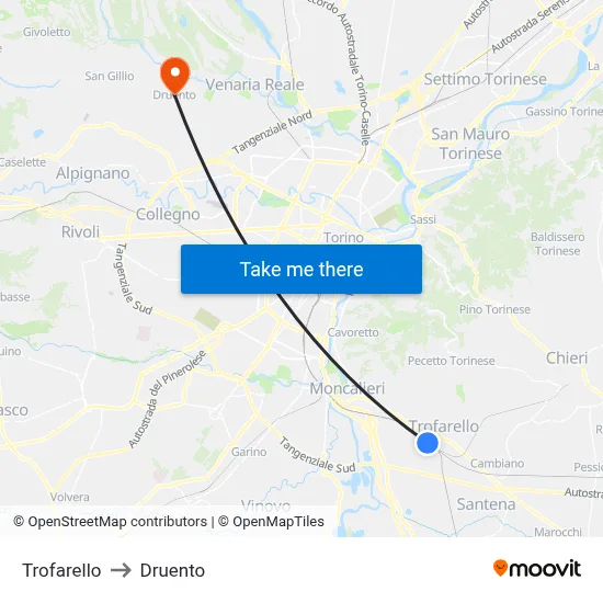 Trofarello to Druento map