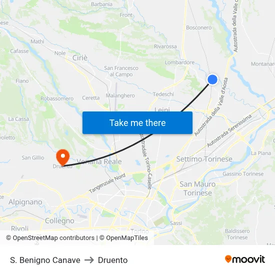 San Benigno Canave to Druento map