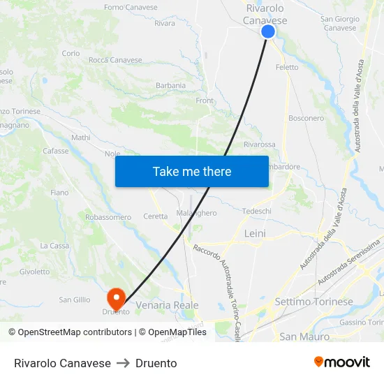 Rivarolo Canavese to Druento map