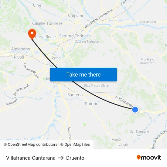 Villafranca-Cantarana to Druento map