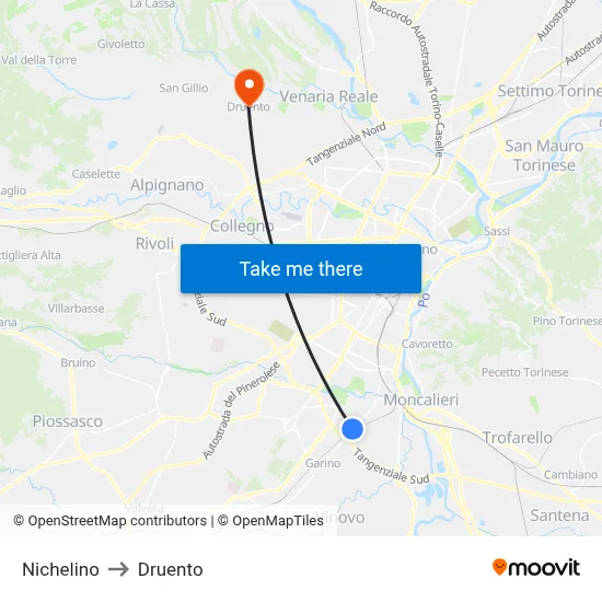Nichelino to Druento map