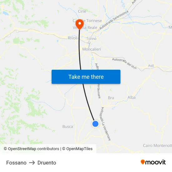 Fossano to Druento map