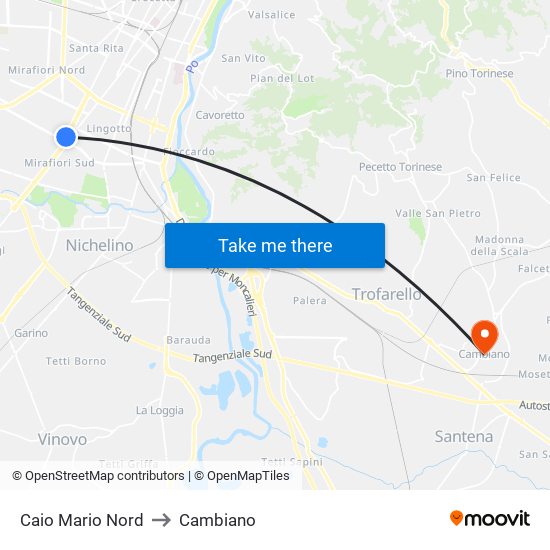 Caio Mario Nord to Cambiano map