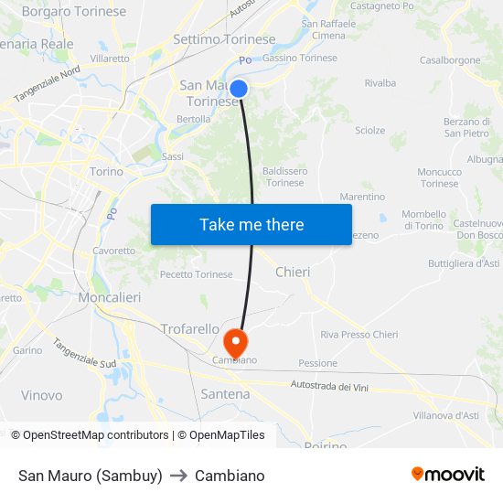 San Mauro (Sambuy) to Cambiano map