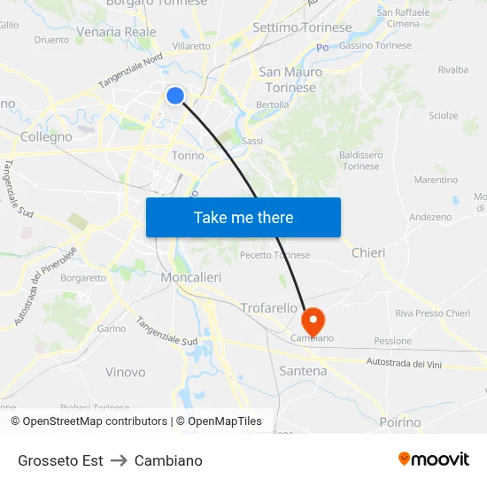 Grosseto East to Cambiano map