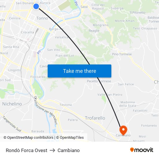 Rondò Forca Ovest to Cambiano map