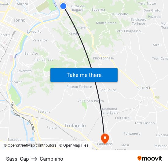 Sassi Cap to Cambiano map