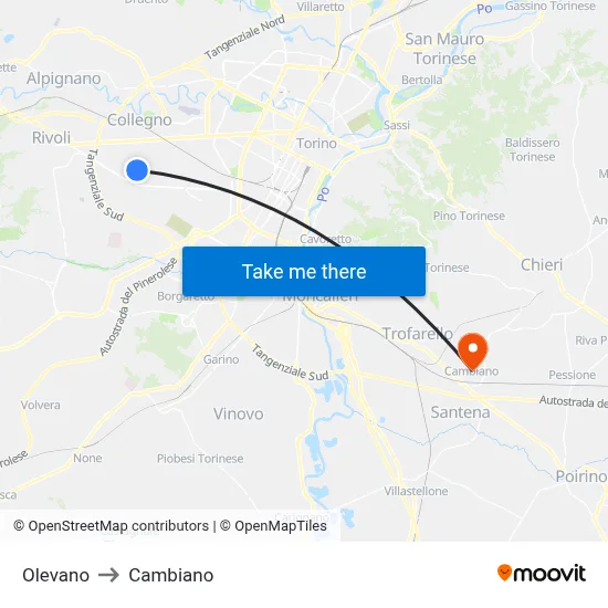 Olevano to Cambiano map