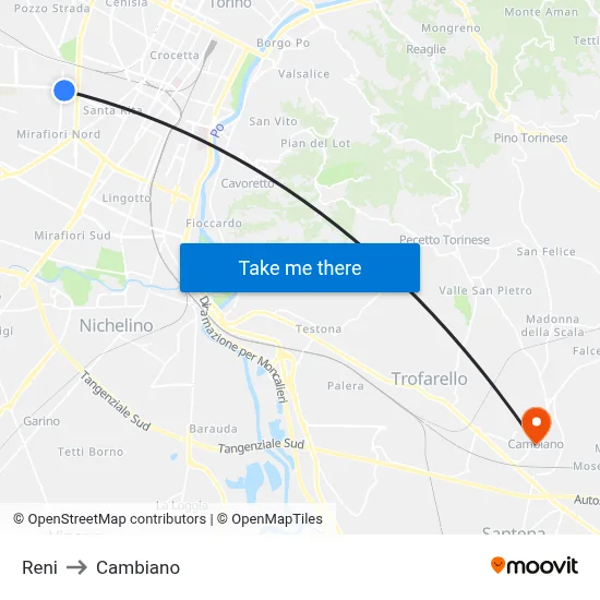Reni to Cambiano map