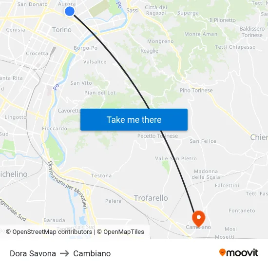 Dora Savona to Cambiano map