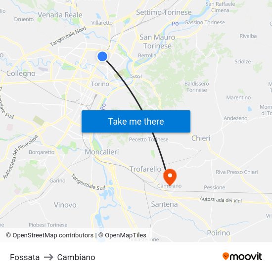 Fossata to Cambiano map