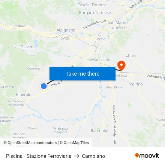 Piscina - Railway Station to Cambiano map