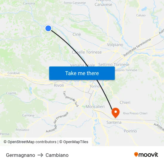 Germagnano to Cambiano map