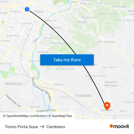 Turin Porta Susa to Cambiano map