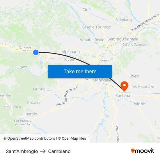 Saint Ambrose to Cambiano map