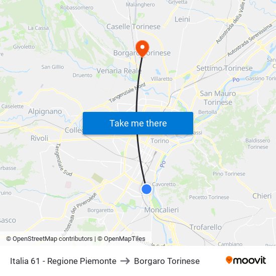 Italia 61 - Regione Piemonte to Borgaro Torinese map