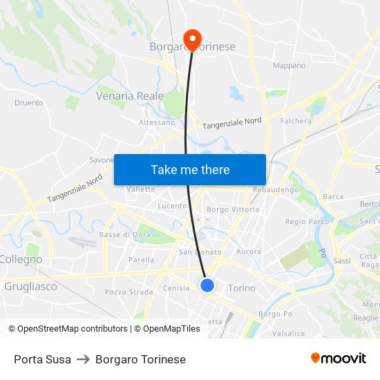 Porta Susa to Borgaro Torinese map