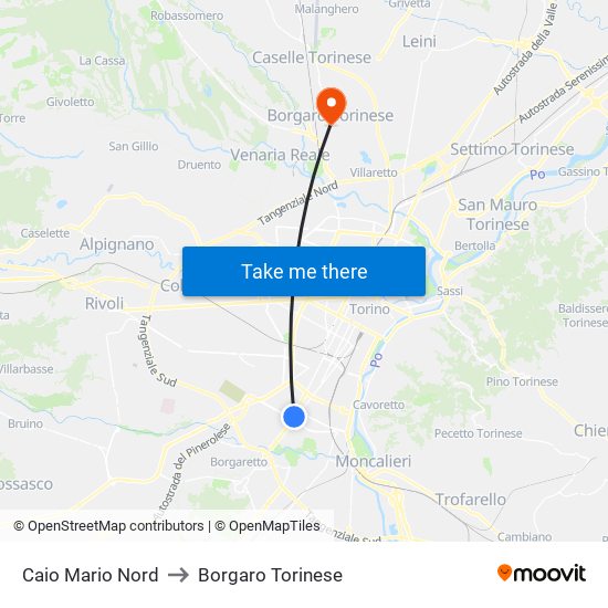 Caio Mario Nord to Borgaro Torinese map