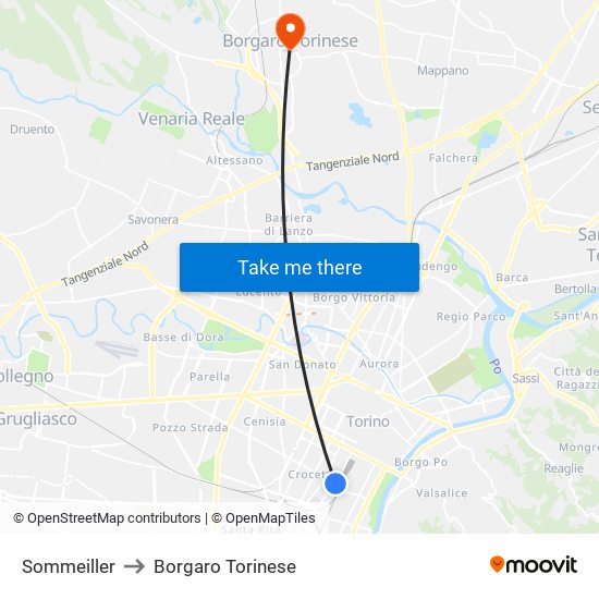 Sommeiller to Borgaro Torinese map