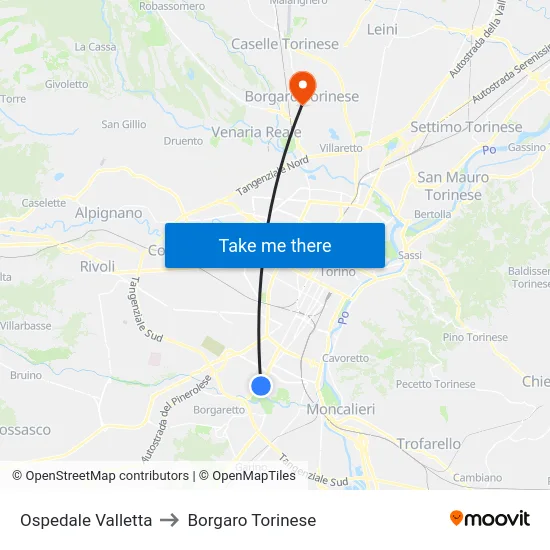 Valletta Hospital to Borgaro Torinese map