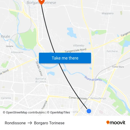 Rondissone to Borgaro Torinese map