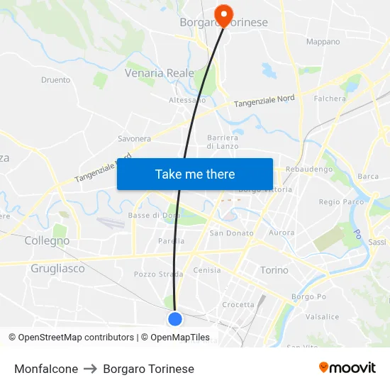 Monfalcone to Borgaro Torinese map
