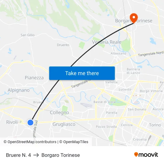 Bruere N. 4 to Borgaro Torinese map