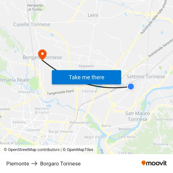 Piedmont to Borgaro Torinese map